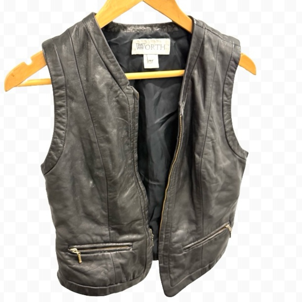 Vintage Worth 100% genuine leather vest full zip 4 - Picture 8 of 8